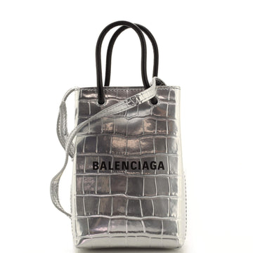 Balenciaga Shopping Phone Holder Crocodile Embossed Leather