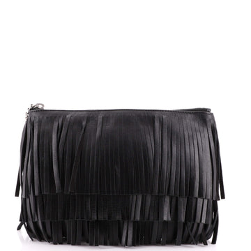 Saint Laurent Fringe Zip Pouch Leather