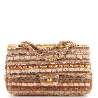 Chanel Classic Double Flap Bag Quilted Tweed and Ribbon Medium