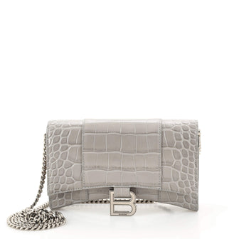 Balenciaga Hourglass Chain Wallet Crocodile Embossed Leather