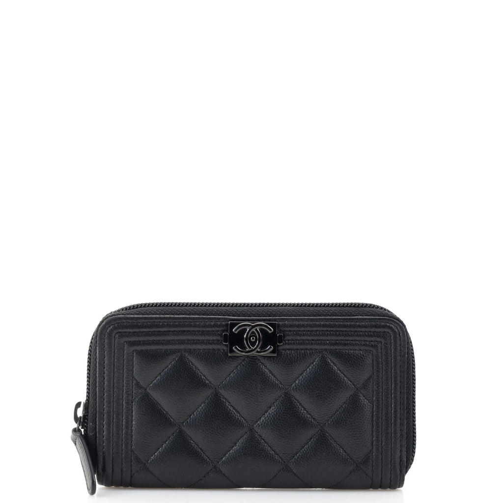 CHANEL Caviar Quilted Boy Long Zip Around Wallet Black 1093660