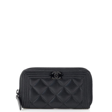 Chanel So Black Boy Zip Around Wallet Quilted Caviar Small