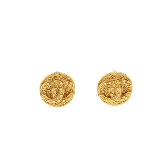 Chanel Vintage CC Logo Round Clip on Earrings Textured Metal