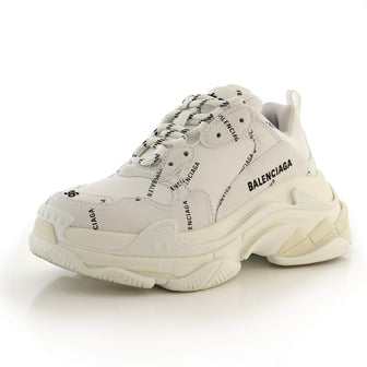 Balenciaga Women's Allover Logo Triple S Sneakers Printed Technical Fabric and Faux Leather