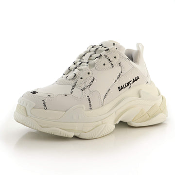Balenciaga Women's Allover Logo Triple S Sneakers Printed Technical Fabric and Faux Leather