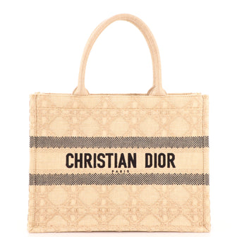 Christian Dior Book Tote Cannage Embroidered Raffia Medium