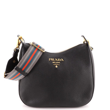 Prada Striped Strap Zip Hobo Vitello Daino Medium