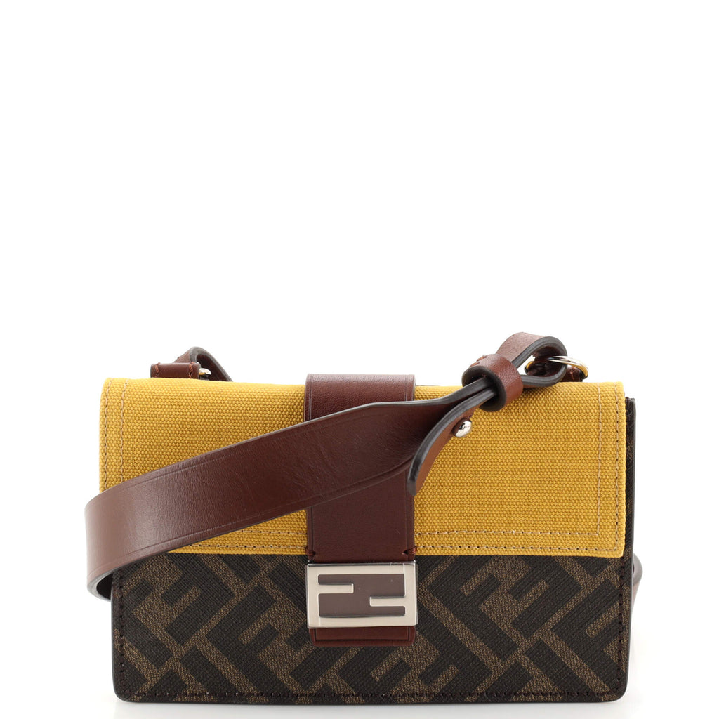 Fendi Baguette Convertible Pouch Canvas with Zucca Coated Canvas Brown