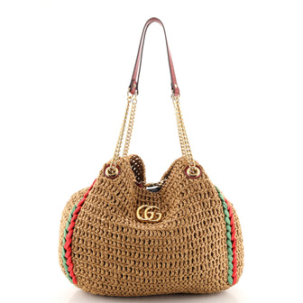 Gucci GG Marmont Chain Tote Raffia Large