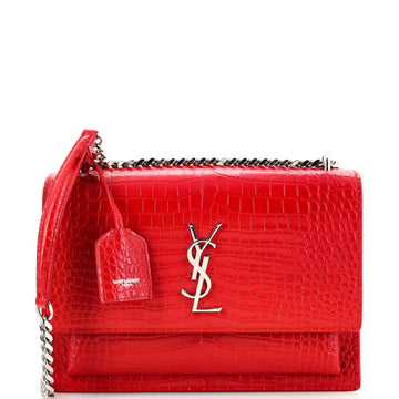Saint Laurent Sunset Crossbody Bag Crocodile Embossed Leather Medium