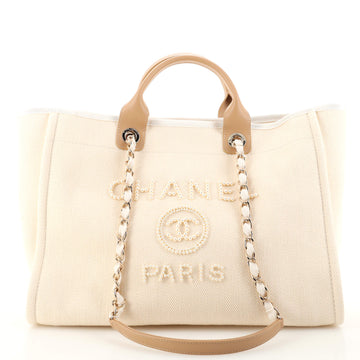 Chanel Deauville Tote Pearl Embellished Canvas Medium