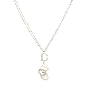 Christian Dior Triple Heart D Pendant Necklace Metal and Crystals