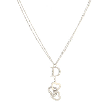 Christian Dior Triple Heart D Pendant Necklace Metal and Crystals