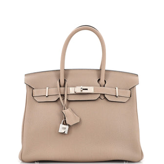 Hermes Birkin Handbag Grey Clemence with Palladium Hardware 30
