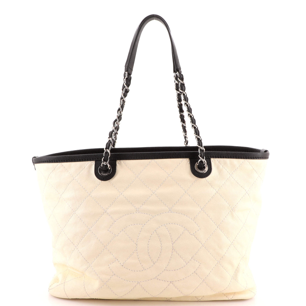Chanel CC Daily Shopping Tote Quilted Caviar Large White 1932861