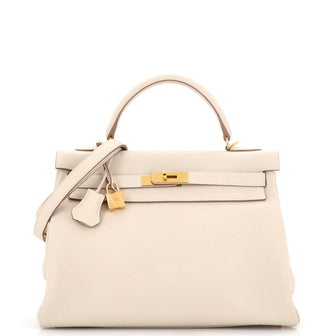 Hermes Kelly Handbag Light Clemence with Gold Hardware 32
