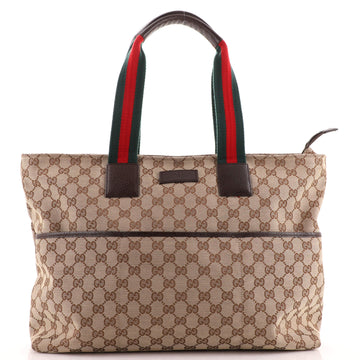 Gucci Diaper Web Strap Tote GG Canvas Large