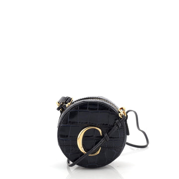 Chloe C Circle Crossbody Bag Crocodile Embossed Leather Mini