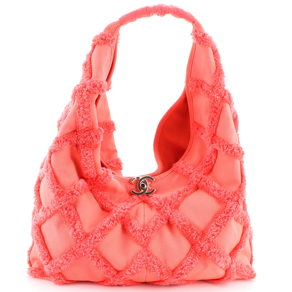 Chanel CC Lock Hobo Fringe Quilted Cotton Canvas Large Pink 1934031