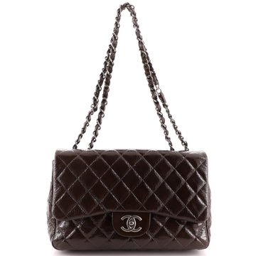 Chanel Vintage Classic Single Flap Bag Quilted Crinkled Patent Jumbo