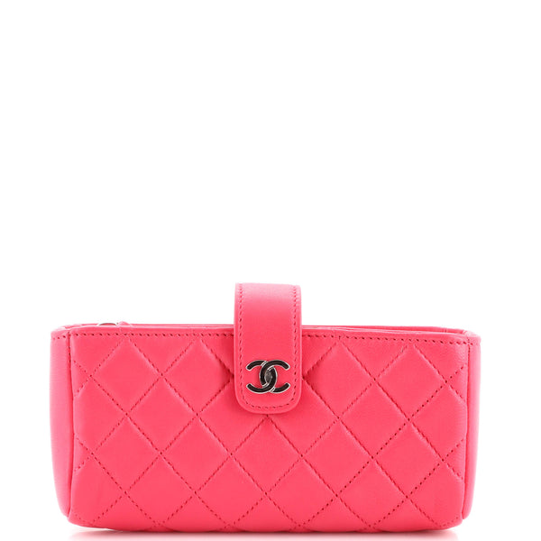 Chanel Phone Holder Clutch Quilted Lambskin Pink 19341926