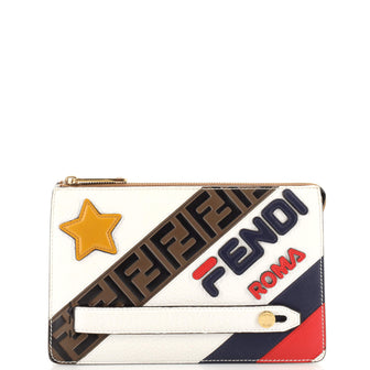 Fendi Mania Logo Clutch Inlaid Leather Small