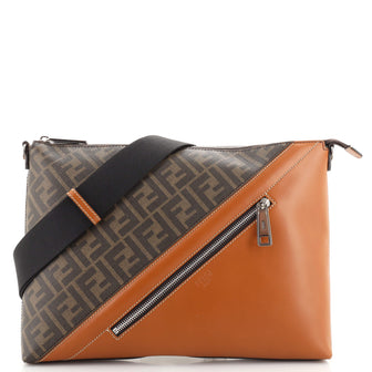 Fendi Front Zip Messenger Zucca Coated Canvas and Leather Large