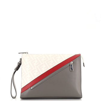 Fendi Front Zip Pouch Zucca Coated Canvas and Leather Medium
