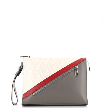 Fendi Front Zip Pouch Zucca Coated Canvas and Leather Medium