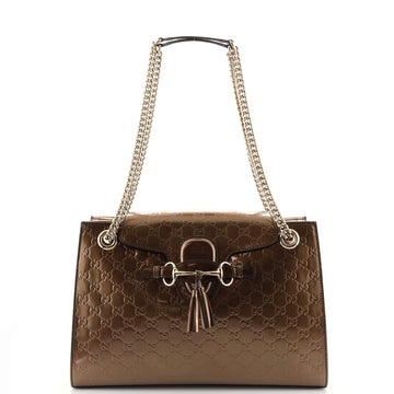 Gucci Emily Chain Flap Shoulder Bag Guccissima Patent Large