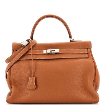 Hermes Kelly Handbag Brown Togo with Palladium Hardware 35