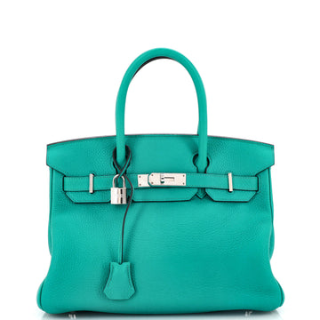 Hermes Birkin Handbag Blue Clemence with Palladium Hardware 30