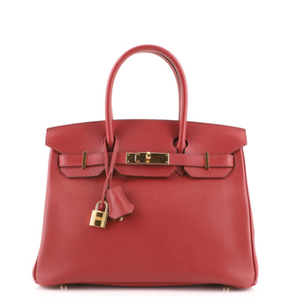 Hermes Birkin Handbag Red Jonathan with Gold Hardware 30