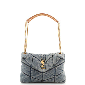 Saint Laurent LouLou Puffer Shoulder Bag Quilted Vintage Denim Small