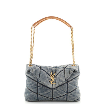 Saint Laurent LouLou Puffer Shoulder Bag Quilted Vintage Denim Small