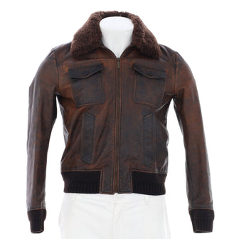 Saint Laurent Men's Aviator Jacket Distressed Leather with Shearling