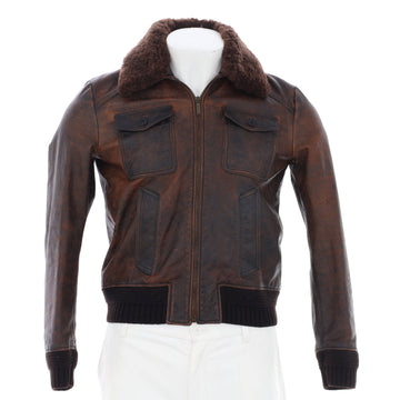 Saint Laurent Men's Aviator Jacket Distressed Leather with Shearling