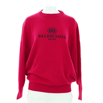 Balenciaga Women's Logo Crewneck Sweater Embroidered Knit Wool