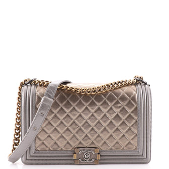 Chanel Bicolor Boy Flap Bag Quilted Metallic Calfskin New Medium