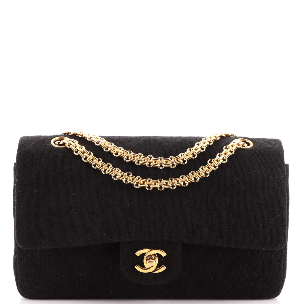 Chanel Vintage Reissue Chain Double Flap Bag Quilted Jersey Medium Black  19343916