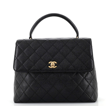 Chanel Vintage Classic Top Handle Flap Bag Quilted Caviar Jumbo