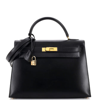 Hermes Kelly Handbag Black Box Calf with Gold Hardware 32