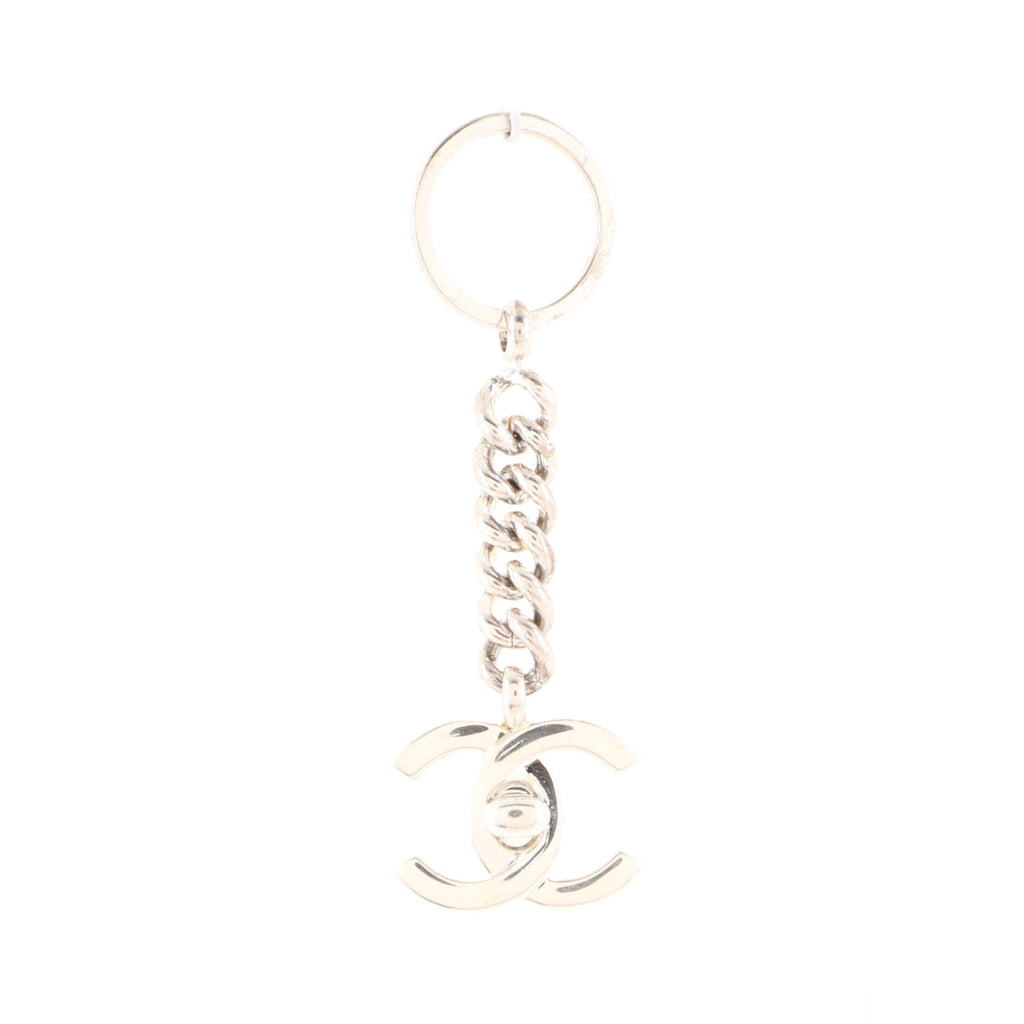 Chanel CC Turnlock Keychain Metal Silver 19343941
