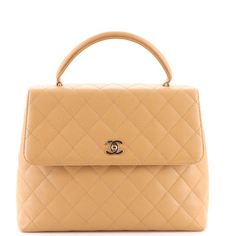 Chanel Vintage Classic Top Handle Flap Bag Quilted Caviar Jumbo