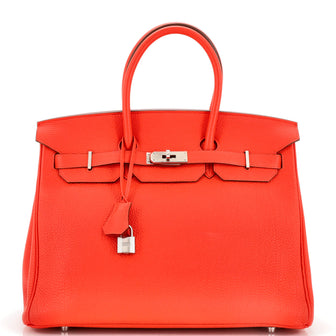 Hermes Birkin Handbag Orange Togo with Palladium Hardware 35