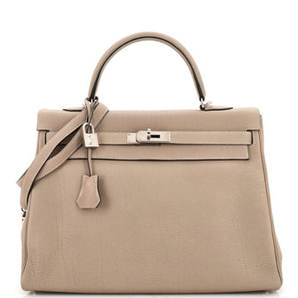 Hermes Kelly Handbag Grey Togo with Palladium Hardware 35