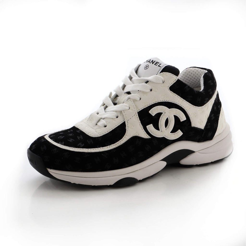 Chanel Women's CC Low-Top Sneakers Fabric and Laminated Leather Silver  2385983
