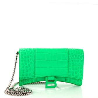 Balenciaga Hourglass Chain Wallet Crocodile Embossed Leather