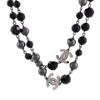 Chanel Multi Strand CC Necklace Crystal Embellished Metal with Faux Pearls and Beads