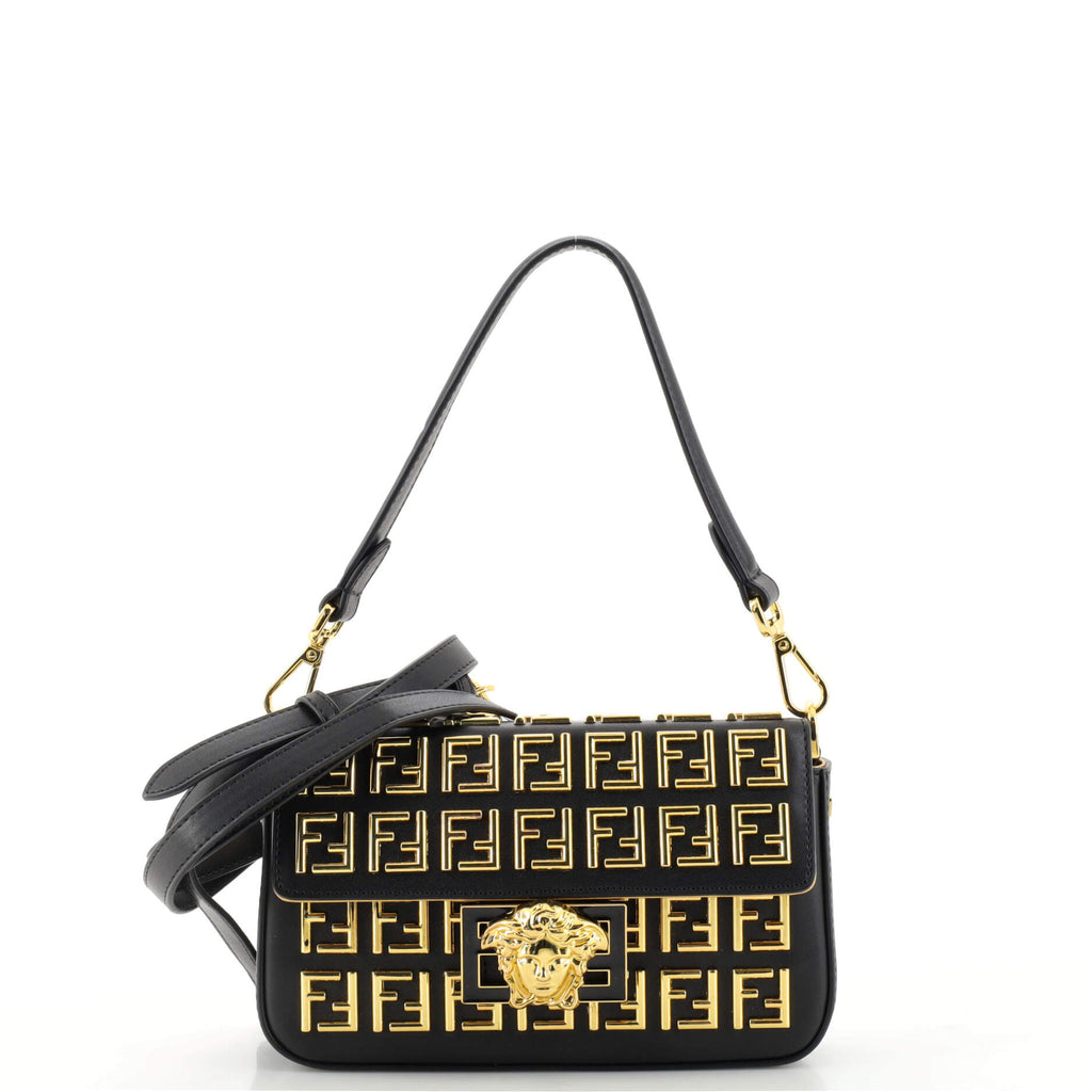 Nwt FENDACE Fendi X Versace FF Chain Baguette Charm Bag Leather Nano PINK  GOLD